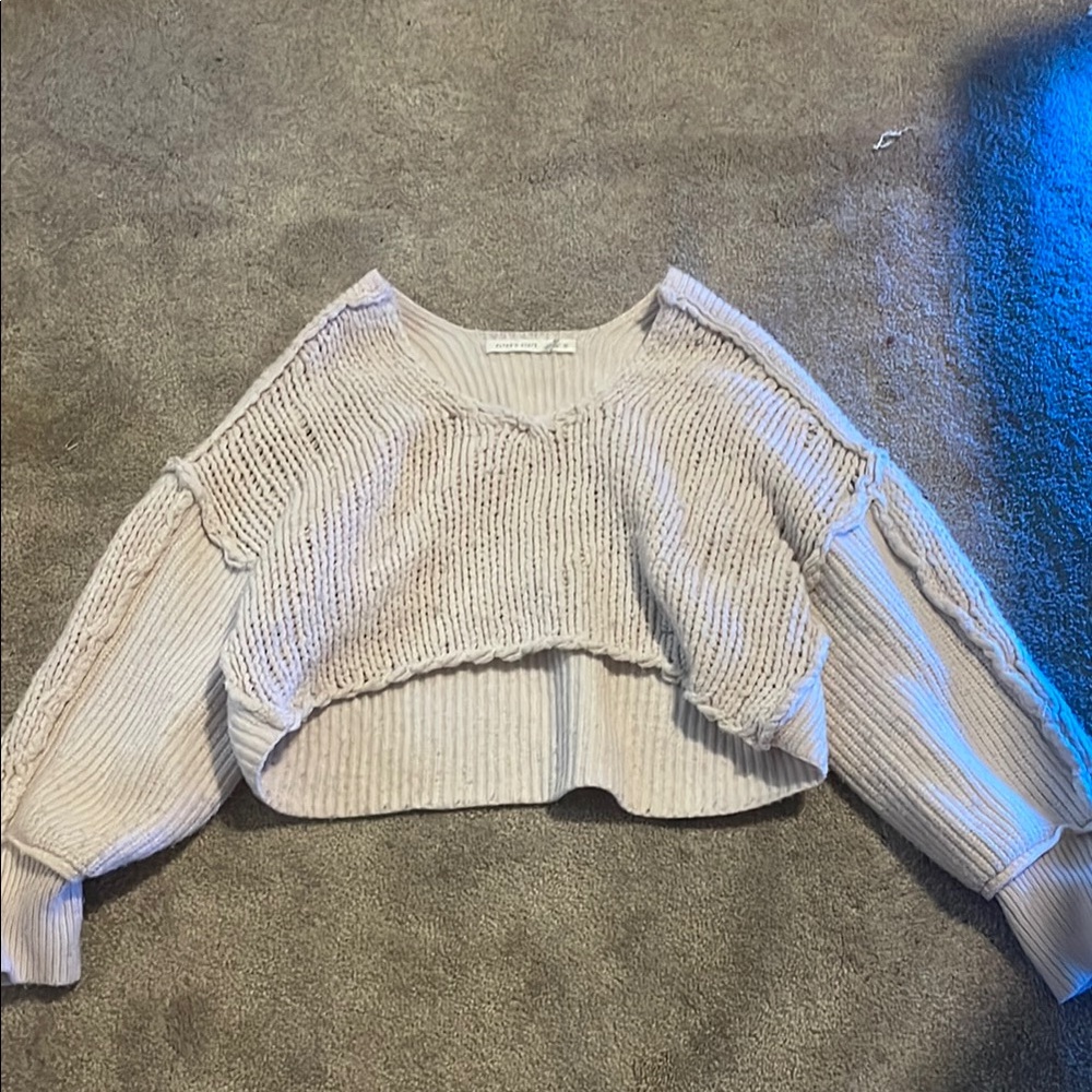 Altar'd State Cream V-Neck Cropped Sweater